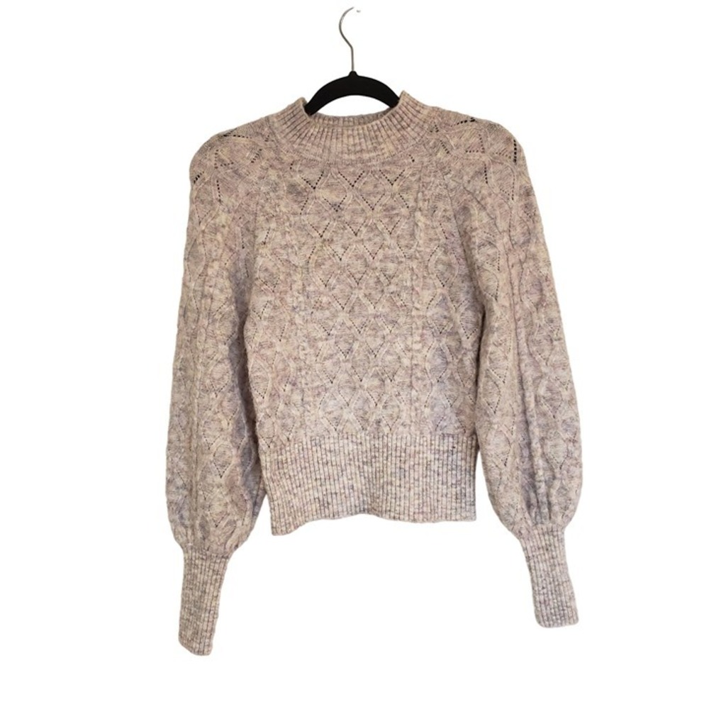 SO knit sweater size XS pastel multi color balloon sleeve cable knit crew neck c